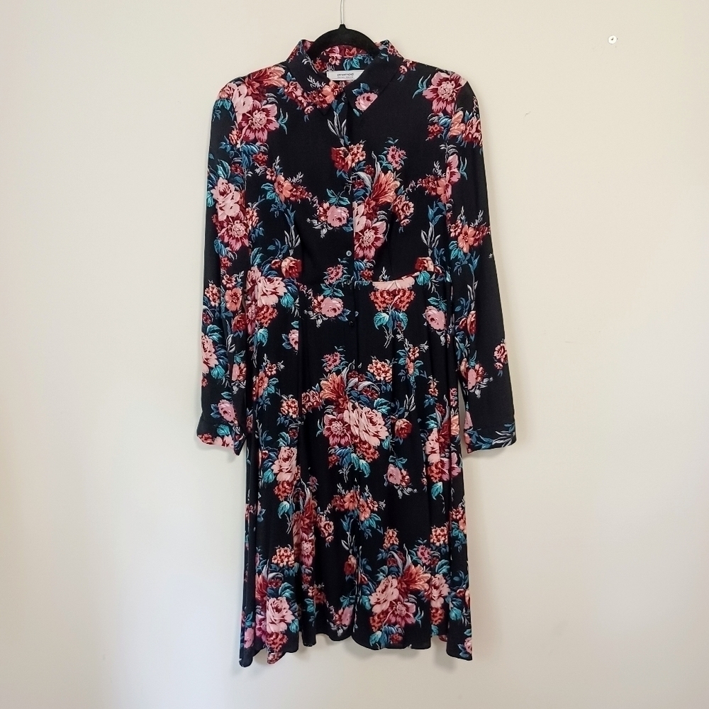 PROMOD Black/floral empire waist dress.